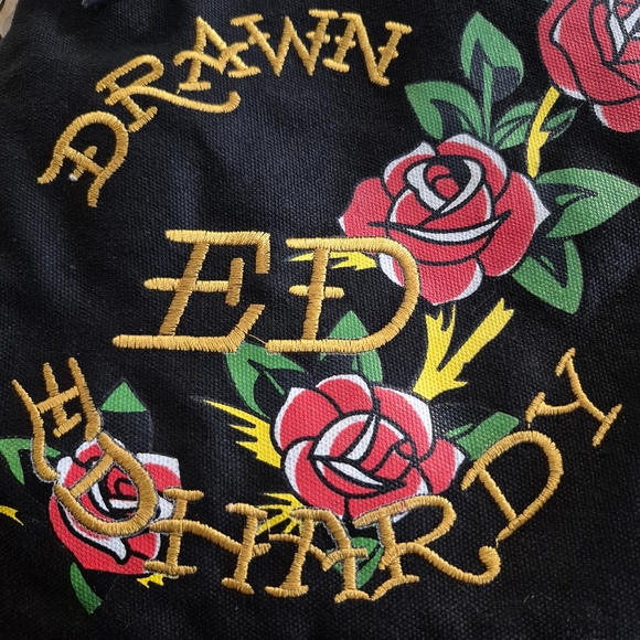 Vintage Ed Hardy Black Skull Tote/Messenger Bag - Picture 7 of 16